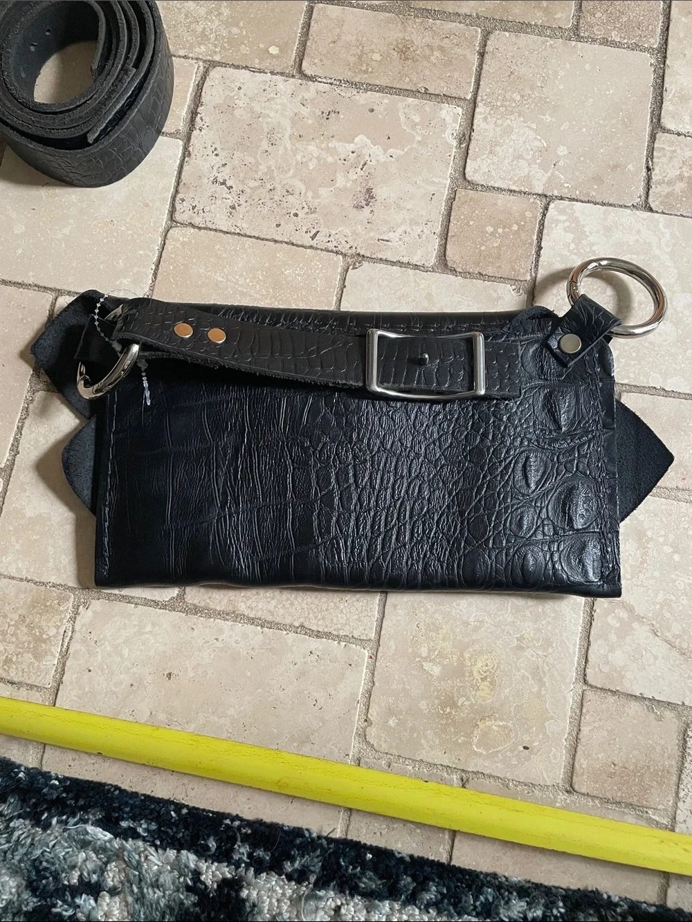 Crocodile Leather Belt Bag Wrap Around Waist Convertible Crossbody Adjustable